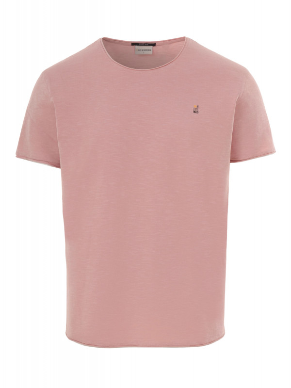 COTTON SLUB YARN T-SHIRT ME ΓΥΡΙΣΜΑ ΣΕ ΜΑΝΙΚΙΑ ΚΑΙ ΛΑΙΜΟΚΟΨΗ
