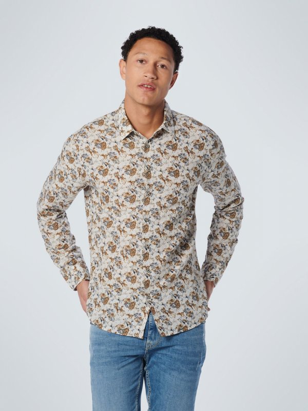 ΜΑΚΡΥΜΑΝΙΚΟ ΠΟΥΚΑΜΙΣΟ ALL OVER PRINTED FLORAL ΑΠΟ ΛΙΝΟ ΚΑΙ ΒΑΜΒΑΚΙ