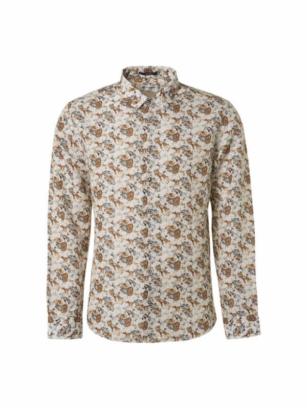 ΜΑΚΡΥΜΑΝΙΚΟ ΠΟΥΚΑΜΙΣΟ ALL OVER PRINTED FLORAL ΑΠΟ ΛΙΝΟ ΚΑΙ ΒΑΜΒΑΚΙ