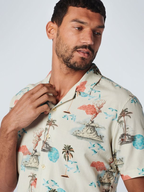 KONTOMANIKO ΠΟΥΚΑΜΙΣΟ ALL OVER PRINTED HAWAII RESORT COLLAR RESPONSIBLE CHOICE COTTON