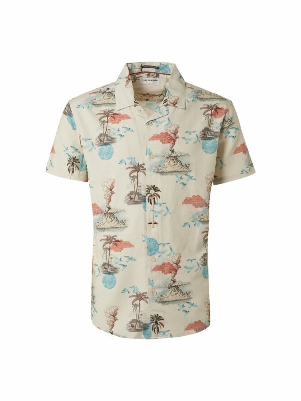 KONTOMANIKO ΠΟΥΚΑΜΙΣΟ ALL OVER PRINTED HAWAII RESORT COLLAR RESPONSIBLE CHOICE COTTON