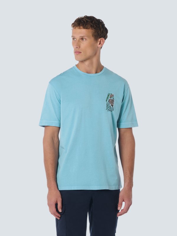 T-SHIRT CREWNECK PLACED PRINTS GARMENT DYED SLUB