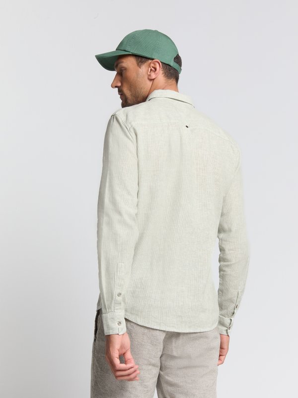 ΜΑΚΡΥΜΑΝΙΚΟ ΠΟΥΚΑΜΙΣΟ VERTICAL SMALL STRIPES LINEN BLEND