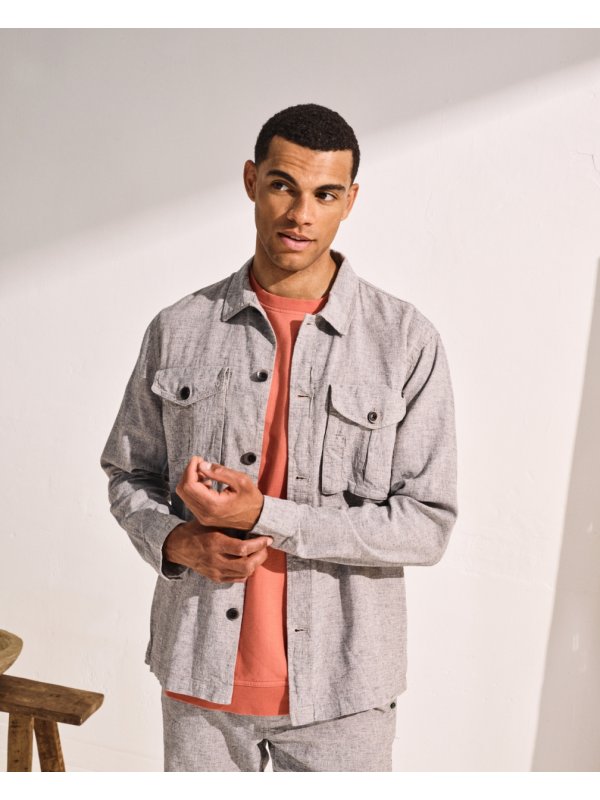 OVERSHIRT BUTTON MELANGE AΠΟ ΛΙΝΟ ΚΑΙ ΒΑΜΒΑΚΙ