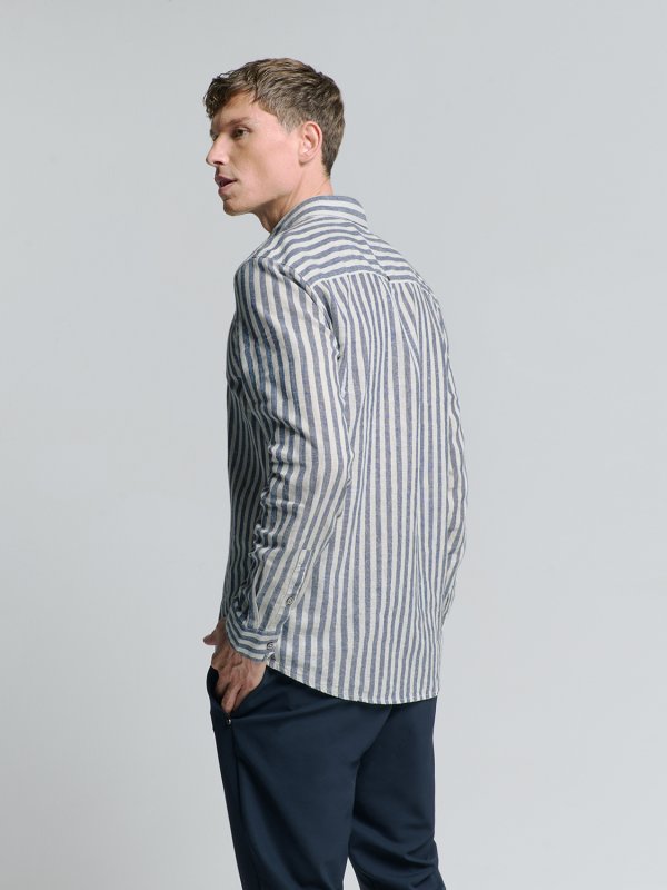 ΜΑΚΡΥΜΑΝΙΚΟ ΠΟΥΚΑΜΙΣΟ VERTICAL BIG STRIPES LINEN BLEND