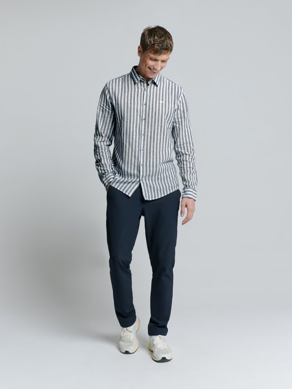ΜΑΚΡΥΜΑΝΙΚΟ ΠΟΥΚΑΜΙΣΟ VERTICAL BIG STRIPES LINEN BLEND
