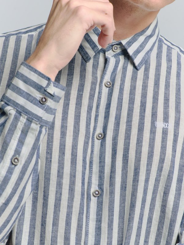 ΜΑΚΡΥΜΑΝΙΚΟ ΠΟΥΚΑΜΙΣΟ VERTICAL BIG STRIPES LINEN BLEND