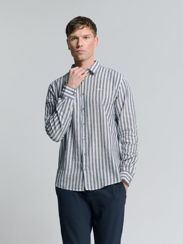 ΜΑΚΡΥΜΑΝΙΚΟ ΠΟΥΚΑΜΙΣΟ VERTICAL BIG STRIPES LINEN BLEND