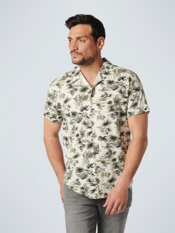 KONTOMANIKO ΠΟΥΚΑΜΙΣΟ ALL OVER PRINTED PALMS RESORT COLLAR RESPONSIBLE CHOICE