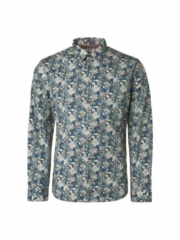 ΜΑΚΡΥΜΑΝΙΚΟ ΠΟΥΚΑΜΙΣΟ STRETCH ALL OVER PRINTED BLUE FLORAL