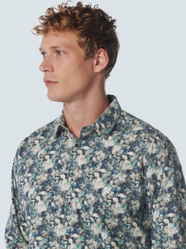 ΜΑΚΡΥΜΑΝΙΚΟ ΠΟΥΚΑΜΙΣΟ STRETCH ALL OVER PRINTED BLUE FLORAL