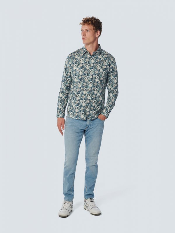 ΜΑΚΡΥΜΑΝΙΚΟ ΠΟΥΚΑΜΙΣΟ STRETCH ALL OVER PRINTED BLUE FLORAL