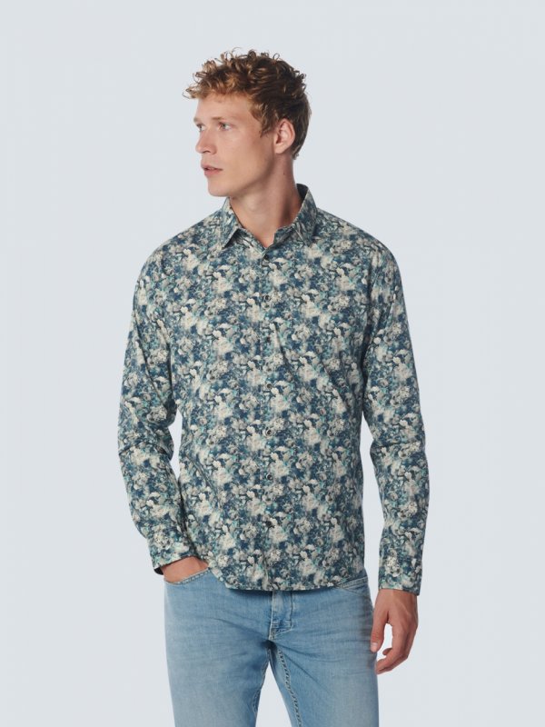 ΜΑΚΡΥΜΑΝΙΚΟ ΠΟΥΚΑΜΙΣΟ STRETCH ALL OVER PRINTED BLUE FLORAL
