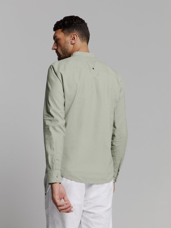 ΜΟΝΟΧΡΩΜΟ MAKPYMANIKO ΠΟΥΚΑΜΙΣΟ GRANDDAD COLLAR LINEN BLEND
