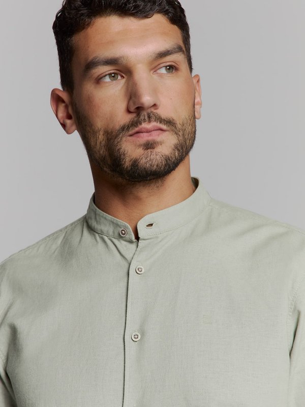 ΜΟΝΟΧΡΩΜΟ MAKPYMANIKO ΠΟΥΚΑΜΙΣΟ GRANDDAD COLLAR LINEN BLEND