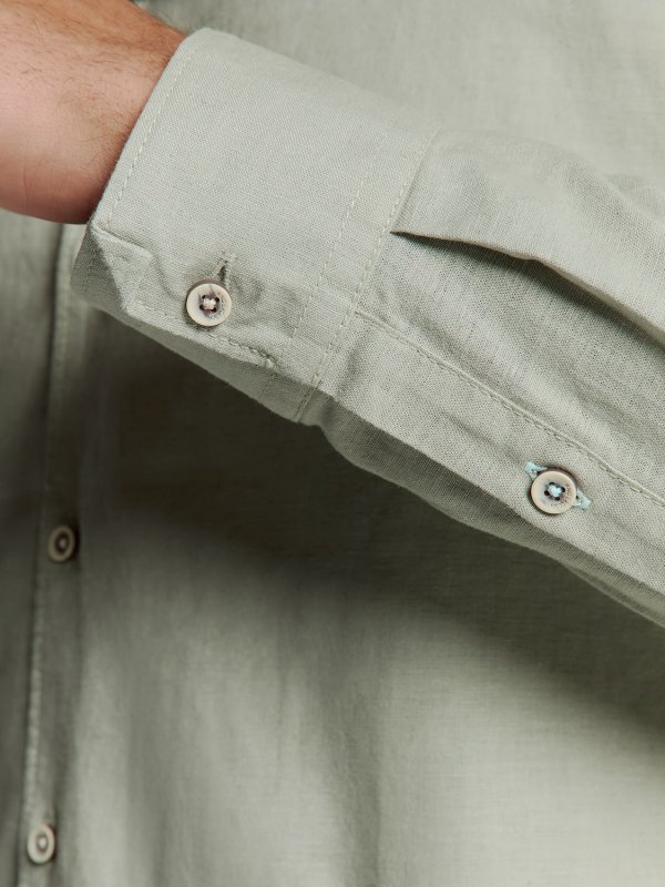 ΜΟΝΟΧΡΩΜΟ MAKPYMANIKO ΠΟΥΚΑΜΙΣΟ GRANDDAD COLLAR LINEN BLEND