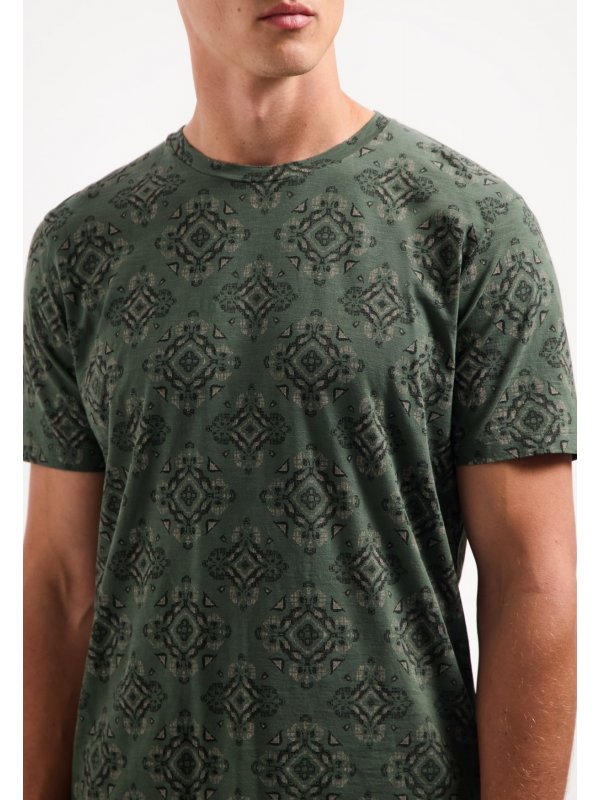 T-SHIRT CREWNECK ALLOVER PRINTED GARMENT DYED SLUB