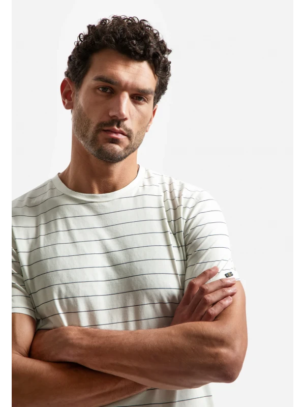 T-SHIRT CREWNECK PIN STRIPE GARMENT DYED