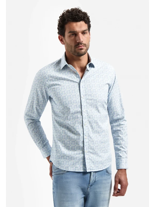 ΜΑΚΡΥΜΑΝΙΚΟ ΠΟΥΚΑΜΙΣΟ STRETCH ALL OVER PRINTED