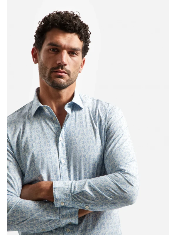 ΜΑΚΡΥΜΑΝΙΚΟ ΠΟΥΚΑΜΙΣΟ STRETCH ALL OVER PRINTED