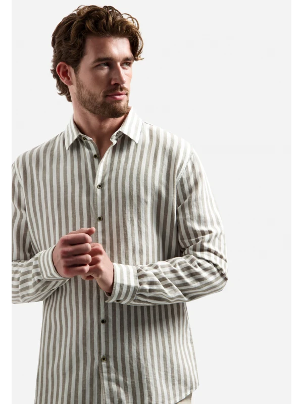 ΜΑΚΡΥΜΑΝΙΚΟ ΠΟΥΚΑΜΙΣΟ VERTICAL BIG STRIPES LINEN BLEND