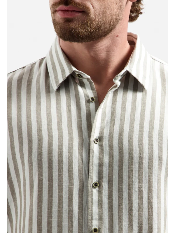 ΜΑΚΡΥΜΑΝΙΚΟ ΠΟΥΚΑΜΙΣΟ VERTICAL BIG STRIPES LINEN BLEND