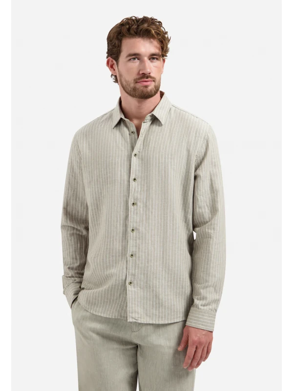 ΜΑΚΡΥΜΑΝΙΚΟ ΠΟΥΚΑΜΙΣΟ FINE STRIPES LINEN BLEND