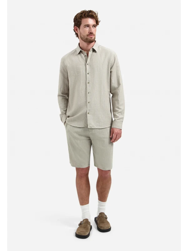 ΜΑΚΡΥΜΑΝΙΚΟ ΠΟΥΚΑΜΙΣΟ FINE STRIPES LINEN BLEND