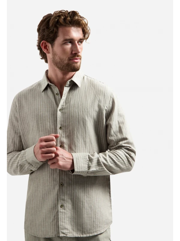 ΜΑΚΡΥΜΑΝΙΚΟ ΠΟΥΚΑΜΙΣΟ FINE STRIPES LINEN BLEND