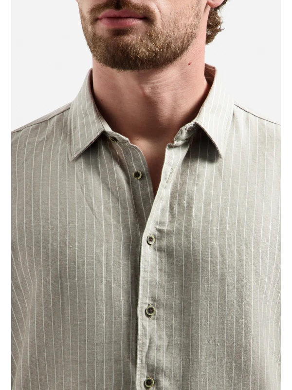 ΜΑΚΡΥΜΑΝΙΚΟ ΠΟΥΚΑΜΙΣΟ FINE STRIPES LINEN BLEND