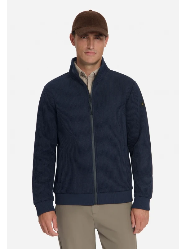 ZAKETA FULL ZIP STAND UP COLLAR BONDED KNIT