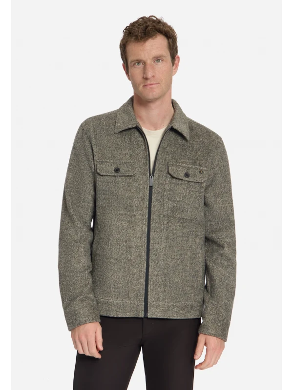 OVERSHIRT FULL ZIP MELANGE TWILL EFFECT WOOLBLEND