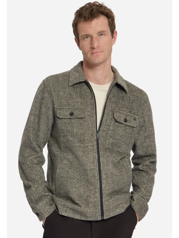 OVERSHIRT FULL ZIP MELANGE TWILL EFFECT WOOLBLEND