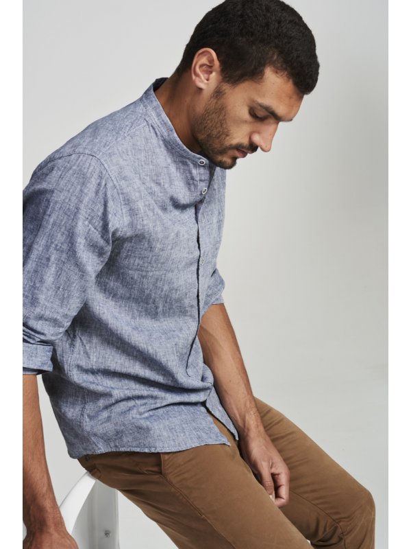 ΒΑΜΒΑΚΟΛΙΝΟ ΠΟΥΚΑΜΙΣΟ YARN DYED MELANGE GRANDDAD COLLAR