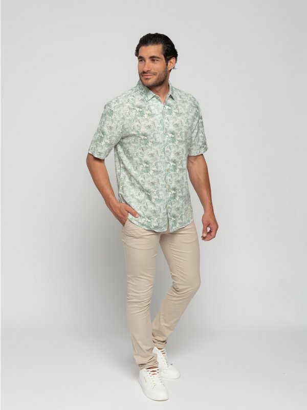 ΚΟΝΤΟΜΑΝΙΚΟ ΠΟΥΚΑΜΙΣΟ ALLOVER PRINTED FLORAL LINEN BLEND
