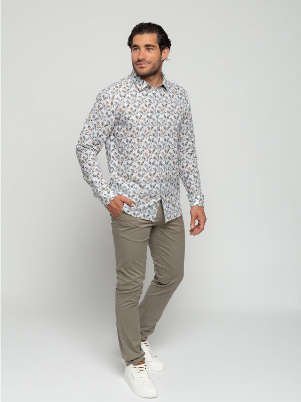 ΜΑΚΡΥΜΑΝΙΚΟ ΠΟΥΚΑΜΙΣΟ ALL OVER PRINTED FLORAL ΑΠΟ ΛΙΝΟ ΚΑΙ ΒΑΜΒΑΚΙ