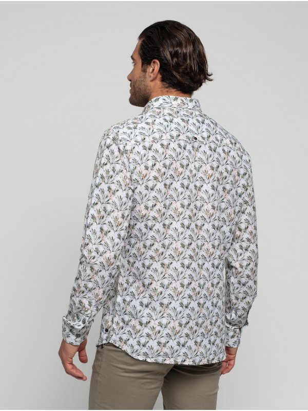 ΜΑΚΡΥΜΑΝΙΚΟ ΠΟΥΚΑΜΙΣΟ ALL OVER PRINTED FLORAL ΑΠΟ ΛΙΝΟ ΚΑΙ ΒΑΜΒΑΚΙ