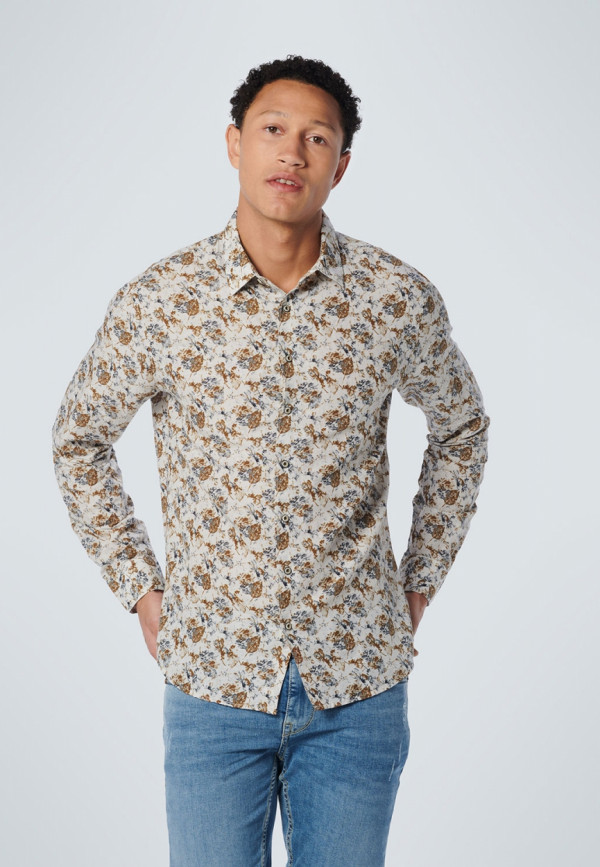 ΜΑΚΡΥΜΑΝΙΚΟ ΠΟΥΚΑΜΙΣΟ ALL OVER PRINTED FLORAL ΑΠΟ ΛΙΝΟ ΚΑΙ ΒΑΜΒΑΚΙ