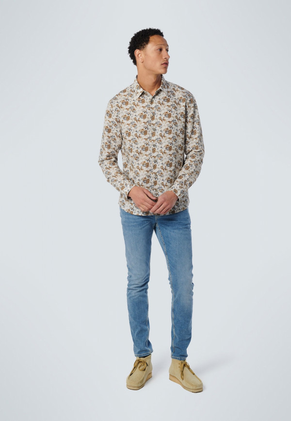 ΜΑΚΡΥΜΑΝΙΚΟ ΠΟΥΚΑΜΙΣΟ ALL OVER PRINTED FLORAL ΑΠΟ ΛΙΝΟ ΚΑΙ ΒΑΜΒΑΚΙ