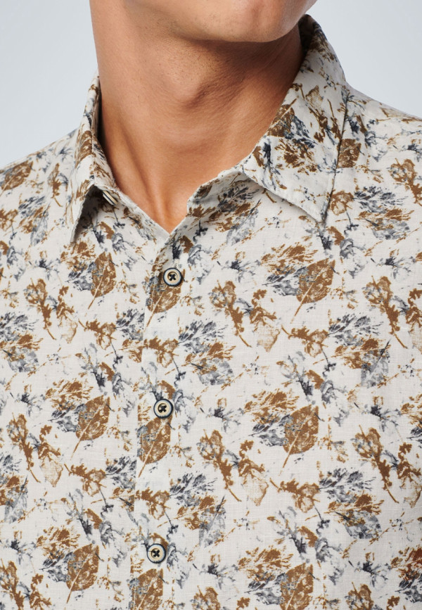 ΜΑΚΡΥΜΑΝΙΚΟ ΠΟΥΚΑΜΙΣΟ ALL OVER PRINTED FLORAL ΑΠΟ ΛΙΝΟ ΚΑΙ ΒΑΜΒΑΚΙ