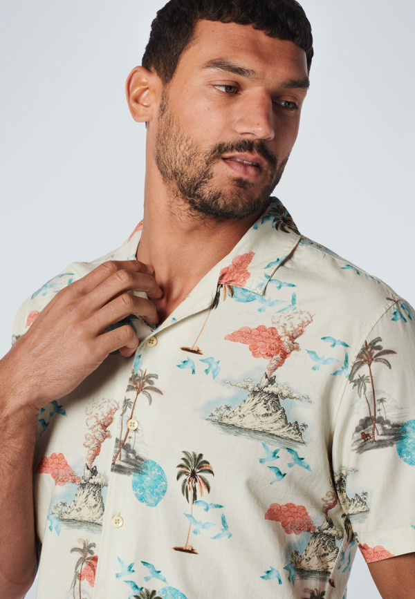 KONTOMANIKO ΠΟΥΚΑΜΙΣΟ ALL OVER PRINTED HAWAII RESORT COLLAR RESPONSIBLE CHOICE COTTON