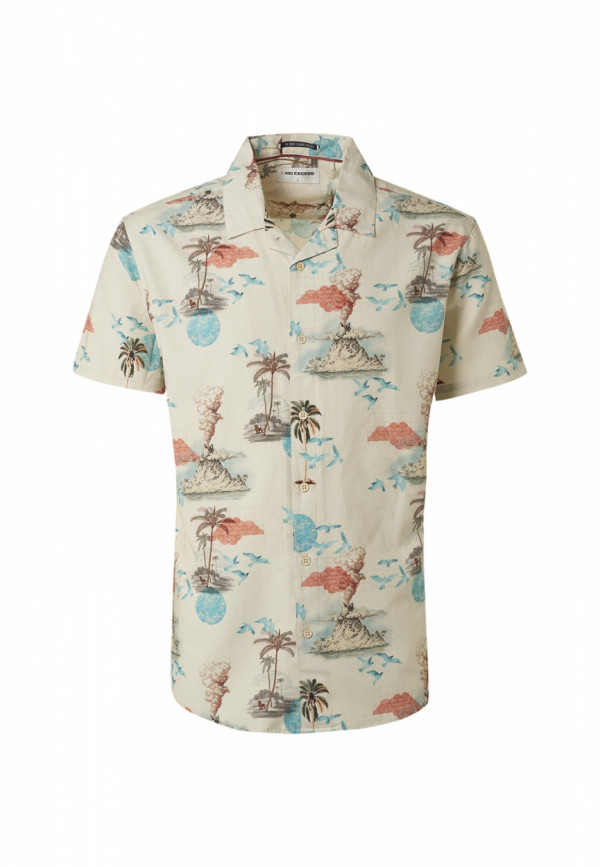 KONTOMANIKO ΠΟΥΚΑΜΙΣΟ ALL OVER PRINTED HAWAII RESORT COLLAR RESPONSIBLE CHOICE COTTON
