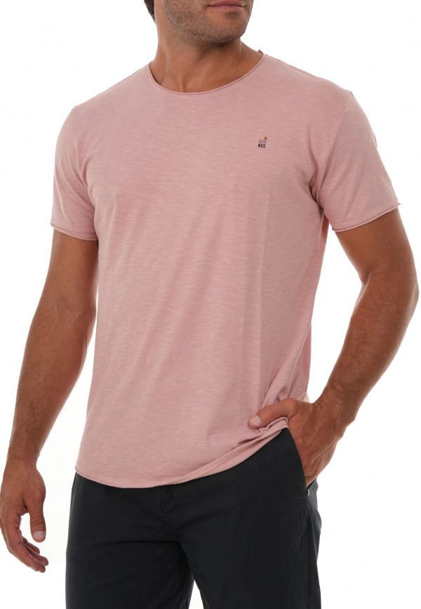 COTTON SLUB YARN T-SHIRT ME ΓΥΡΙΣΜΑ ΣΕ ΜΑΝΙΚΙΑ ΚΑΙ ΛΑΙΜΟΚΟΨΗ