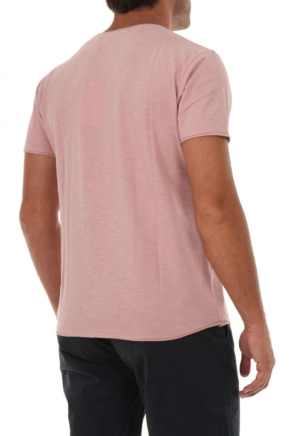 COTTON SLUB YARN T-SHIRT ME ΓΥΡΙΣΜΑ ΣΕ ΜΑΝΙΚΙΑ ΚΑΙ ΛΑΙΜΟΚΟΨΗ