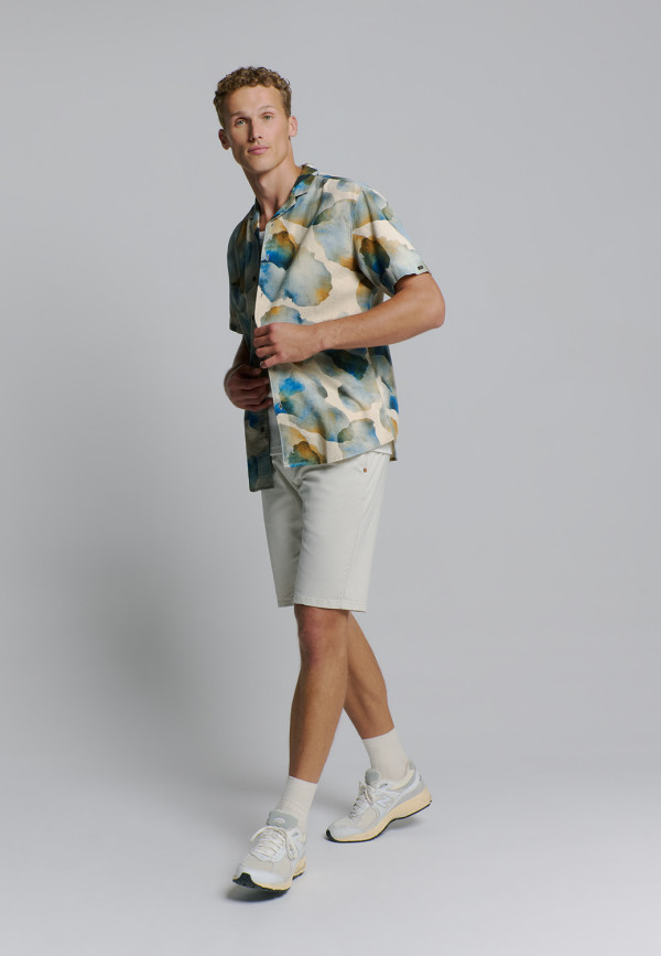 ΚΟΝΤΟΜΑΝΙΚΟ ΠΟΥΚΑΜΙΣΟ REVERS COLLAR ALL OVER PRINTED ΑΠΟ ΛΙΝΟ ΚΑΙ ΒΑΜΒΑΚΙ