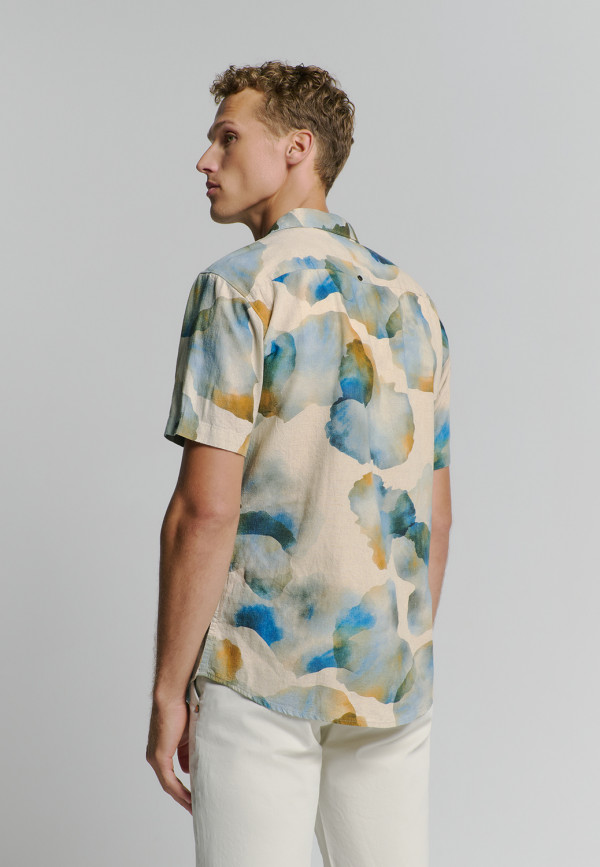 ΚΟΝΤΟΜΑΝΙΚΟ ΠΟΥΚΑΜΙΣΟ REVERS COLLAR ALL OVER PRINTED ΑΠΟ ΛΙΝΟ ΚΑΙ ΒΑΜΒΑΚΙ