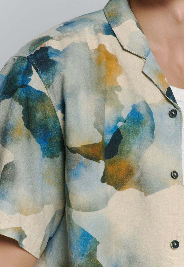 ΚΟΝΤΟΜΑΝΙΚΟ ΠΟΥΚΑΜΙΣΟ REVERS COLLAR ALL OVER PRINTED ΑΠΟ ΛΙΝΟ ΚΑΙ ΒΑΜΒΑΚΙ