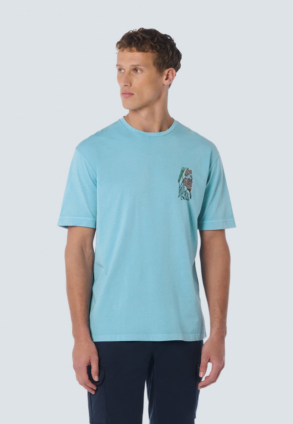 T-SHIRT CREWNECK PLACED PRINTS GARMENT DYED SLUB