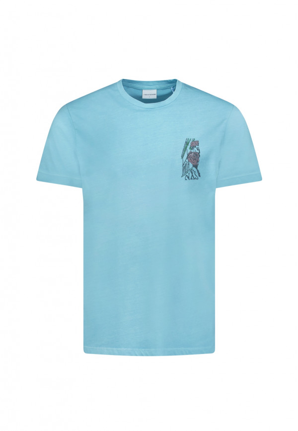 T-SHIRT CREWNECK PLACED PRINTS GARMENT DYED SLUB