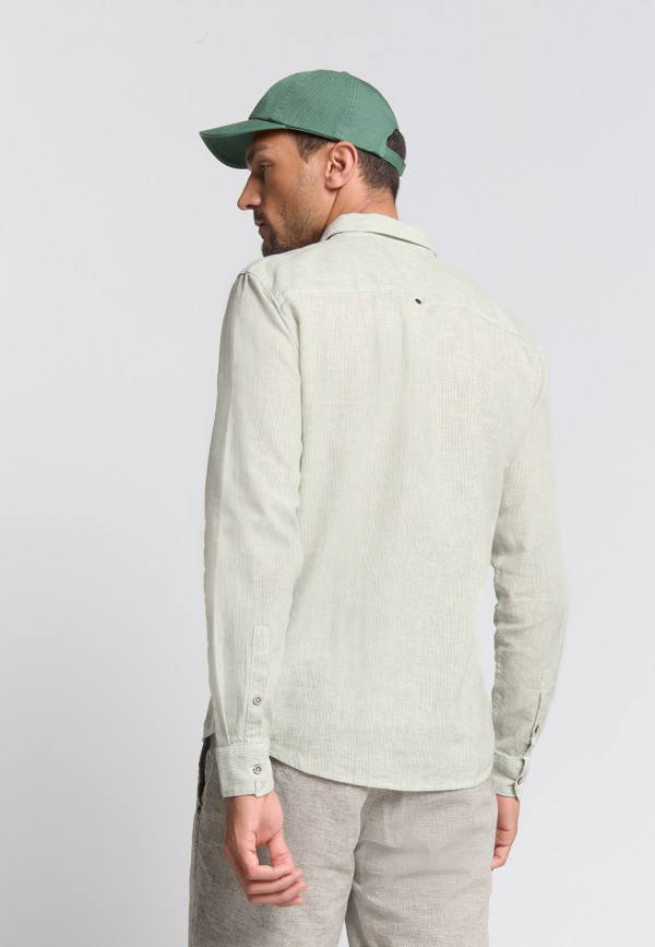 ΜΑΚΡΥΜΑΝΙΚΟ ΠΟΥΚΑΜΙΣΟ VERTICAL SMALL STRIPES LINEN BLEND